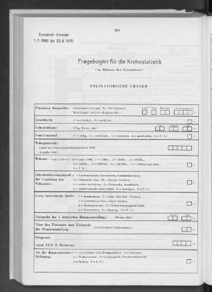 Fragebogen für die Krebsstatistik im Rahmen des Europarates