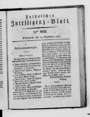 39tes Stück, Ausgabe vom 24. September 1806
