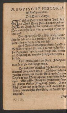 Aesopische Historia deß Froschmeuselers. Deß Dritten Buchs.