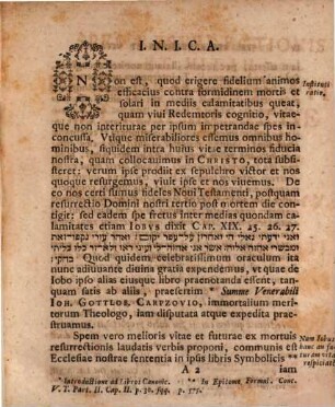 Spes Resvrrectionis Et Vitae Ex Redemtoris Vita Et Resvrrectione Iobvm Solata