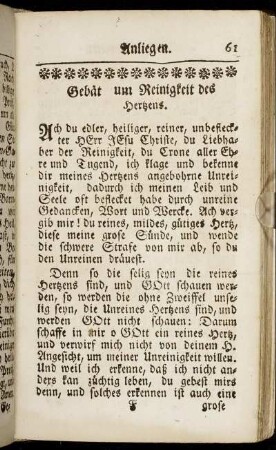Gebät um die Reinigkeit des Hertzens. - Gebät um treue Arbeiter in die Erndte des Herrn.