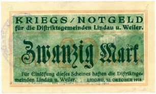 Geldschein / Notgeld, 20 Mark, 10.10.1918