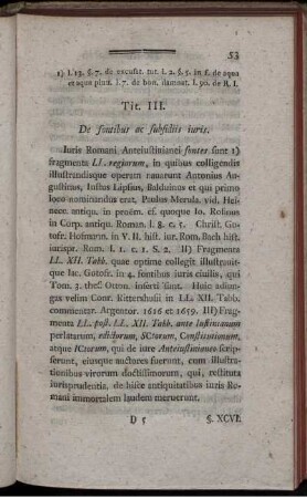 Tit. III. De fontibus ac subsidiis iuris.