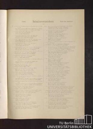 Index. Inhaltsverzeichnis. Table des matières.