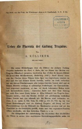 Über die Placenta der Gattung Tragulus : Mit 2 Tafeln. Sep.-Abdr. a. d. Verh. d. Würzburg phys.-med. Gesellschaft. N. F. 10. Bd.