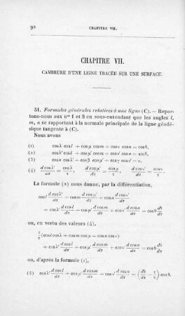 Chapitre VII. Cambrure d'une Lingne Tracée sur une Surface.