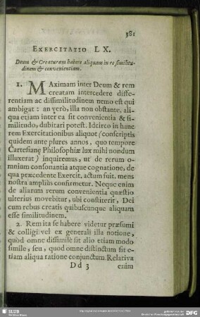 Exercitatio LX. Deum & Creaturam habere aliquam in re similitudienm & convenientiam
