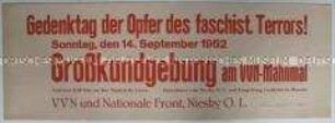 Aufruf der VVN und der Nationalen Front zur Großkundgebung am VVN-Mahnmal in Niesky O. L. zum Gedenken an die Opfer des Nationalsozialismus