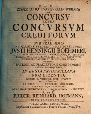 Dissertatio Inavgvralis Ivridica De Concvrsv Extra Concvrsvm Creditorvm