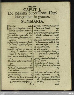 Caput I. De legitima Successione Hamburgensium in genere