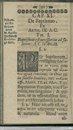 Cap. XI. De Batismo, Ex Artic. IX. A.C.