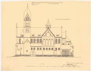 Dekanatskirche, Clerf (Clervaux): Seitenansicht von Süden 1:100