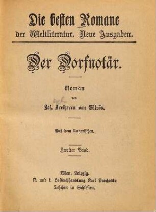 Der Dorfnotär : Roman. Aus dem Ungarischen, Zweiter Band