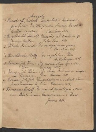 Handschriftliches Inhaltsverzeichnis des Sammelbandes