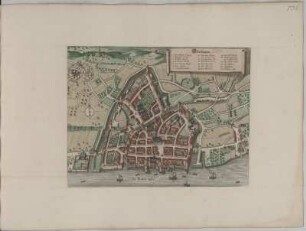 Vogelschauplan von Überlingen, Kupferstich, 1643 : Vberlingen / [Hrsg. und Stecher: Matthaeus Merian]. - [Franckfurt] : [Matthaeus Merian], [1643]. - 1 Kunstbl. : Kupferstich. : mehrfarb. ; 34,9 x 26,8 cm. - Aus der "Topographia Sveviae" von Matthäus Merian