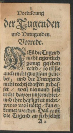 Vorbildung der Tugenden und Untugenden.
