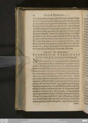 Epist. II. Mediolanum. Frederico Cardinali Borromaeo, Archiepiscopo Mediolanensi.
