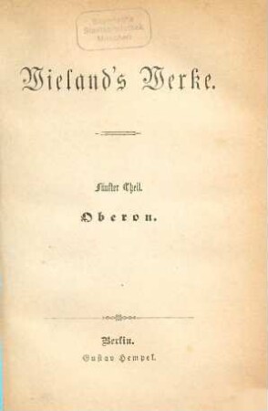Wieland's Werke, 5. Oberon
