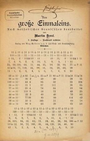 Das große Einmaleins : Nach methodischen Grundsätzen bearb.