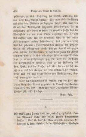 484-491 [Rezension] Reinke, Laurenz, Die Weissagung Jacobs über das zukünftige glückliche Loos des Stammes Juda