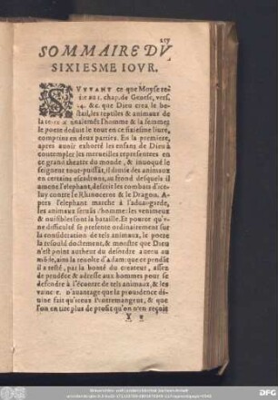 Sommaire Du Sixiesme Jour.