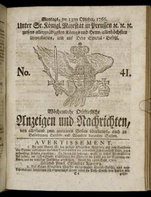 No. 41. Montags, den 13ten Oktober, 1766.