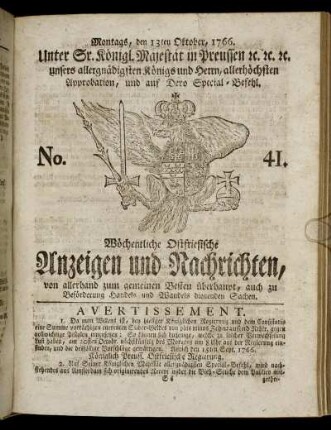No. 41. Montags, den 13ten Oktober, 1766.