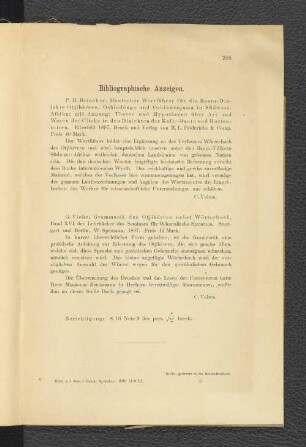 Bibliographische Anzeigen.