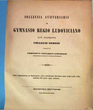Solennia anniversaria in Gymnasio Regio Ludoviciano rite celebranda indicit, 1848