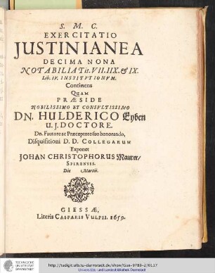 Exercitatio Justinianea Decima Nona
