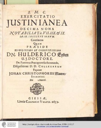 Exercitatio Justinianea Decima Nona