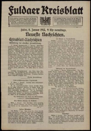 Erste Ausgabe vom Freitag, den 08. Januar 1915.