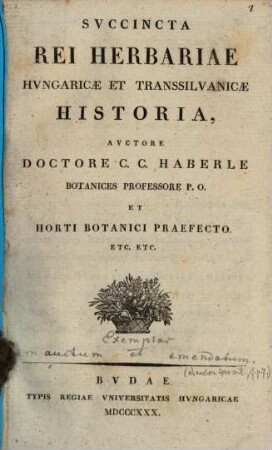 Succincta rei herbariae Hungaricae et Transsilvanicae historia