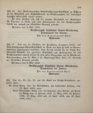 63. Ministerial-Bekanntmachung, die Ertheilung der Erlaubniß zum Geschäftsbetrieb im Großherzogthum an die Mecklenburgische Vieh-Versicherungs-Gesellschaft zu Güstrow betreffend