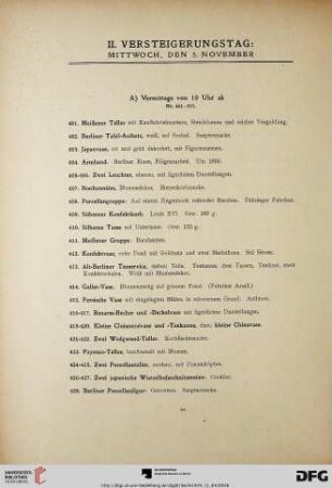 II. Versteigerungstag: Mittwoch, den 5. November (Nr. 401-808)