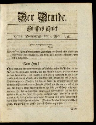 Fünftes Stück. Berlin, Donnerstags, den 4. April, 1748