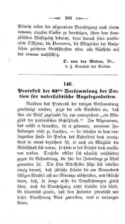 146. Protocoll der 33sten Versammlung der Section für vaterstädtische Angelegenheiten.
