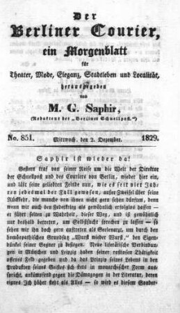 No. 851, Mittwoch, den 2. Dezember 1829