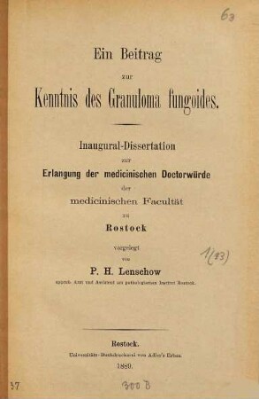 Ein Beitrag zur Kenntnis des Granuloma fungoides : Inaug. Diss.