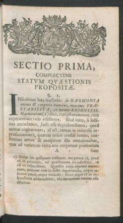 Sectio Prima, Complectens Statum Quaestionis Propositae