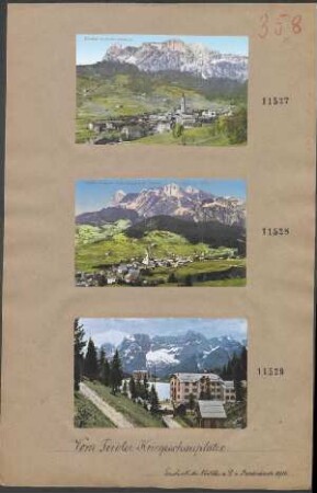Kolorierte Ansichtskarten: Cortina d'Ampezzo (1219 m) gegen die Tofana (3241 m). Tirol