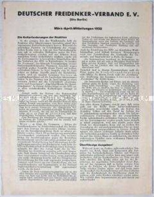 Mitteilungsblatt des Deutschen Freidenker-Verbands u.a. mit statistischen Zahlen zu Eheschließungen, Bestattungen und einer Kirchenbesucherzählung