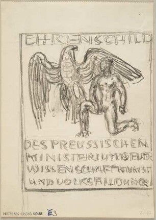 Entwurf 'Ehrenschild des Preussischen Ministeriums für Wissenschaft, Kunst und Volksbildung'