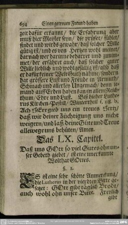 Das LX. Capitel. Daß uns Gott so viel Gutes ohn unser Gebeth giebet, ist eine unerkannte Wolthat Gottes