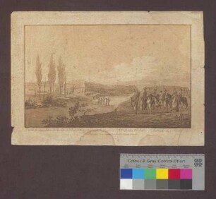 "Vue de la demolition de la Téte de Pont d'Huningue [= Hüningen], et de l'arrivée de SAS Charles Archiduc d'Autriche le 2 Février 1797"