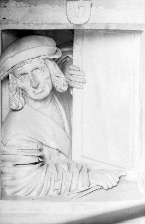 Wien: Stephansdom, Kanzel von Anton Pilgram, Meister Anton Pilgram, Selbstporträt unter der Kanzel