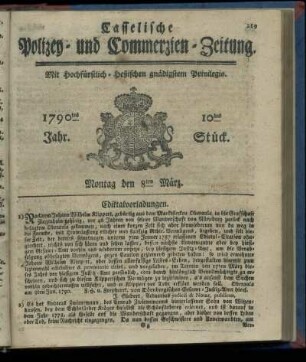 10tes Stueck, Montag den 8ten Maerz. 1790