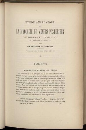 Étude Anatomique Sur La Myologie Du Membre Postérieur Du Grand Fourmilier (Myrmecophaga Jubata)