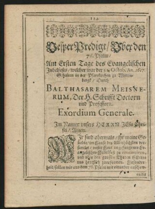 VesperPredigt/ Uber den 76. Psalm Am Ersten Tage des Evangelischen Jubelfests ... Durch Balthasarem Meisnerum ...