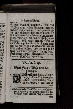 Das 2. Cap. Vom Haupt-Wehe oder Cephalalgia.
